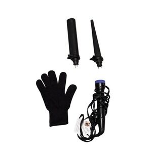 NuMe‎ Interchangeable Curling Wand Set 2 Barrels attachments Glove & Guide Black
